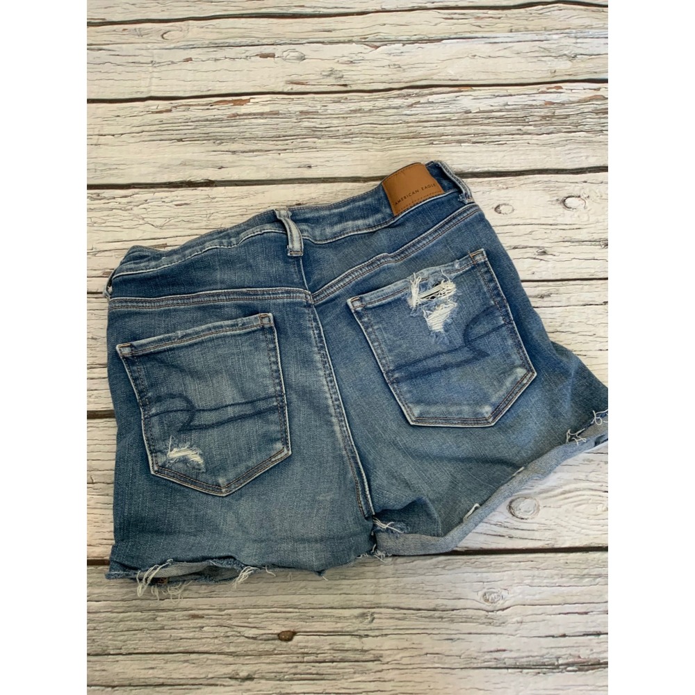 American Eagle Hi-Rise Shortie Distressed Denim Shorts Medium Wash Womens Size 8 - Picture 5 of 5